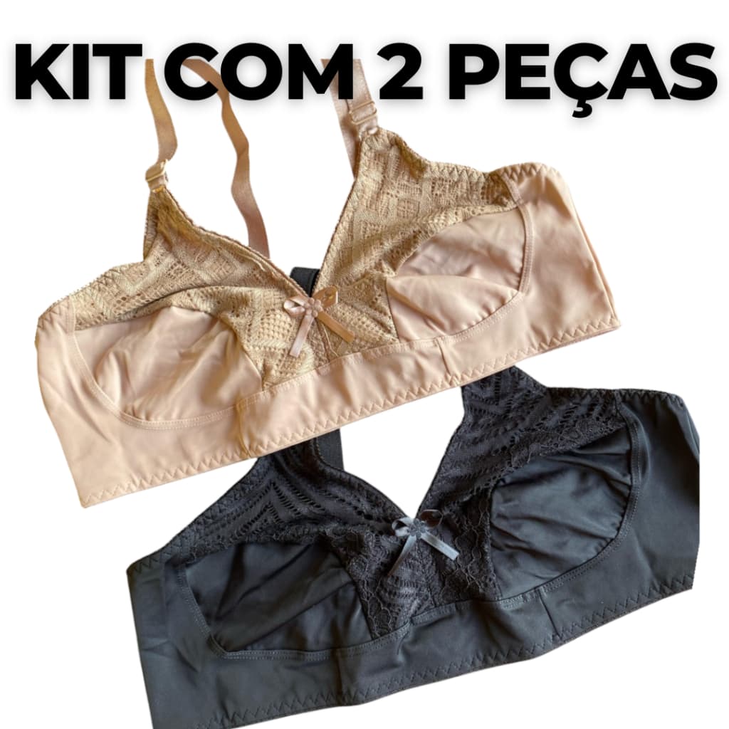 KIT 2 Sutiã Plus Size Reforçado Conforto Poliamida Microfibra Alças Reforçadas Para Senhora Sutian Confortável Cetinete