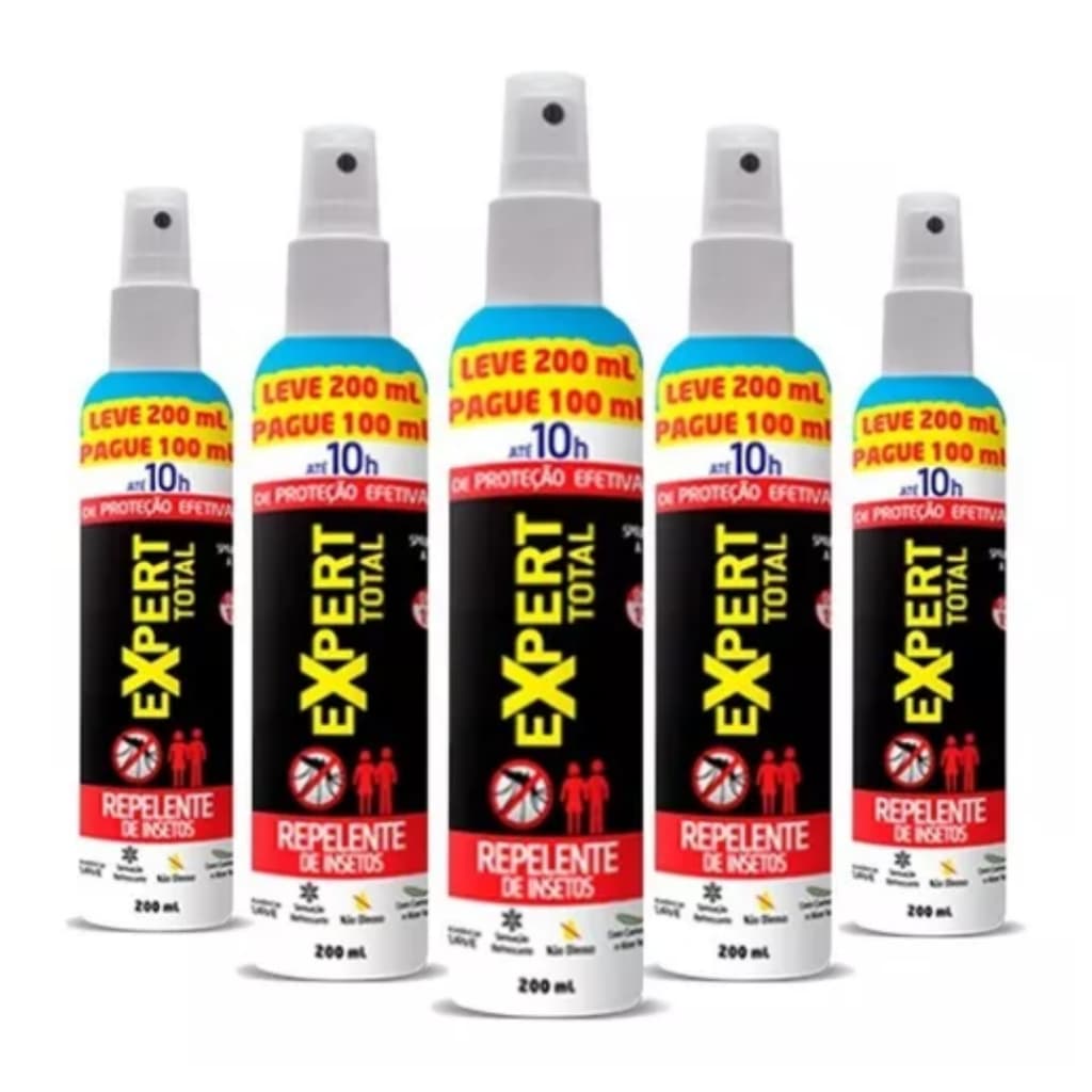 Kit 5 Unidades Repelente De Insetos Spray Expert Total 10h 200ml