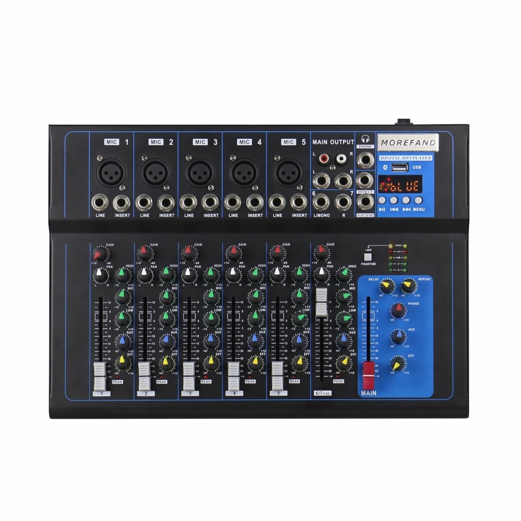 Mesa Som Profissional 7 Canais Misturador Usb Efeito Console 48V Phantom Stage