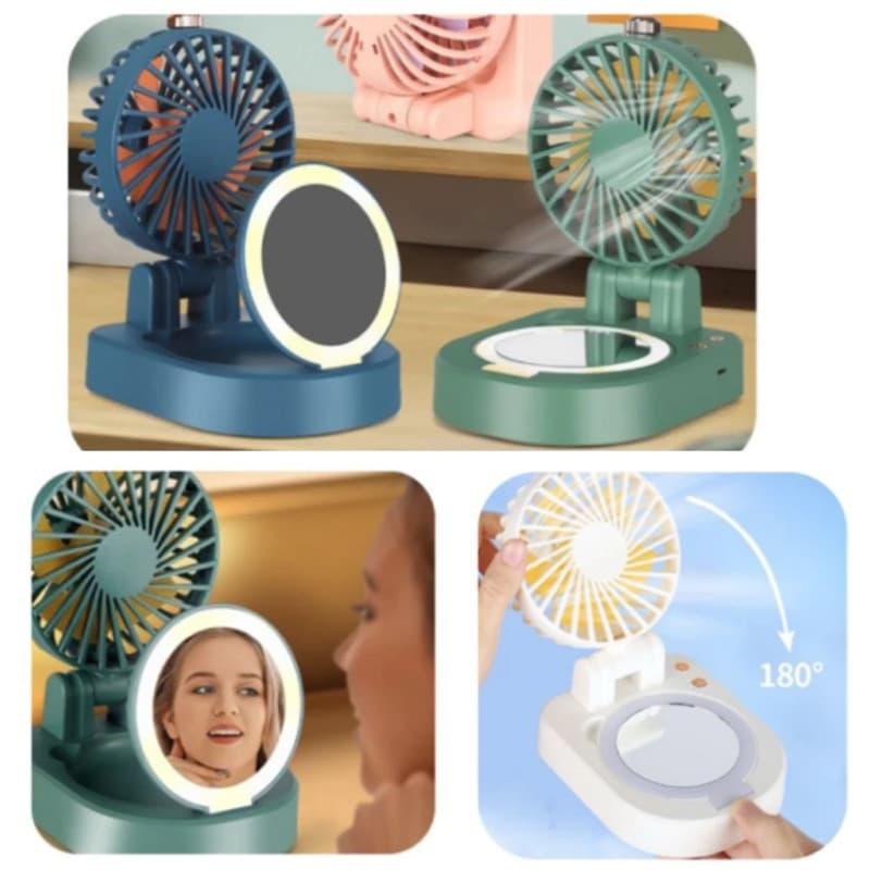 Mini ventilador portátil com Espelho Led USB recarregáveis elétrico e portátil