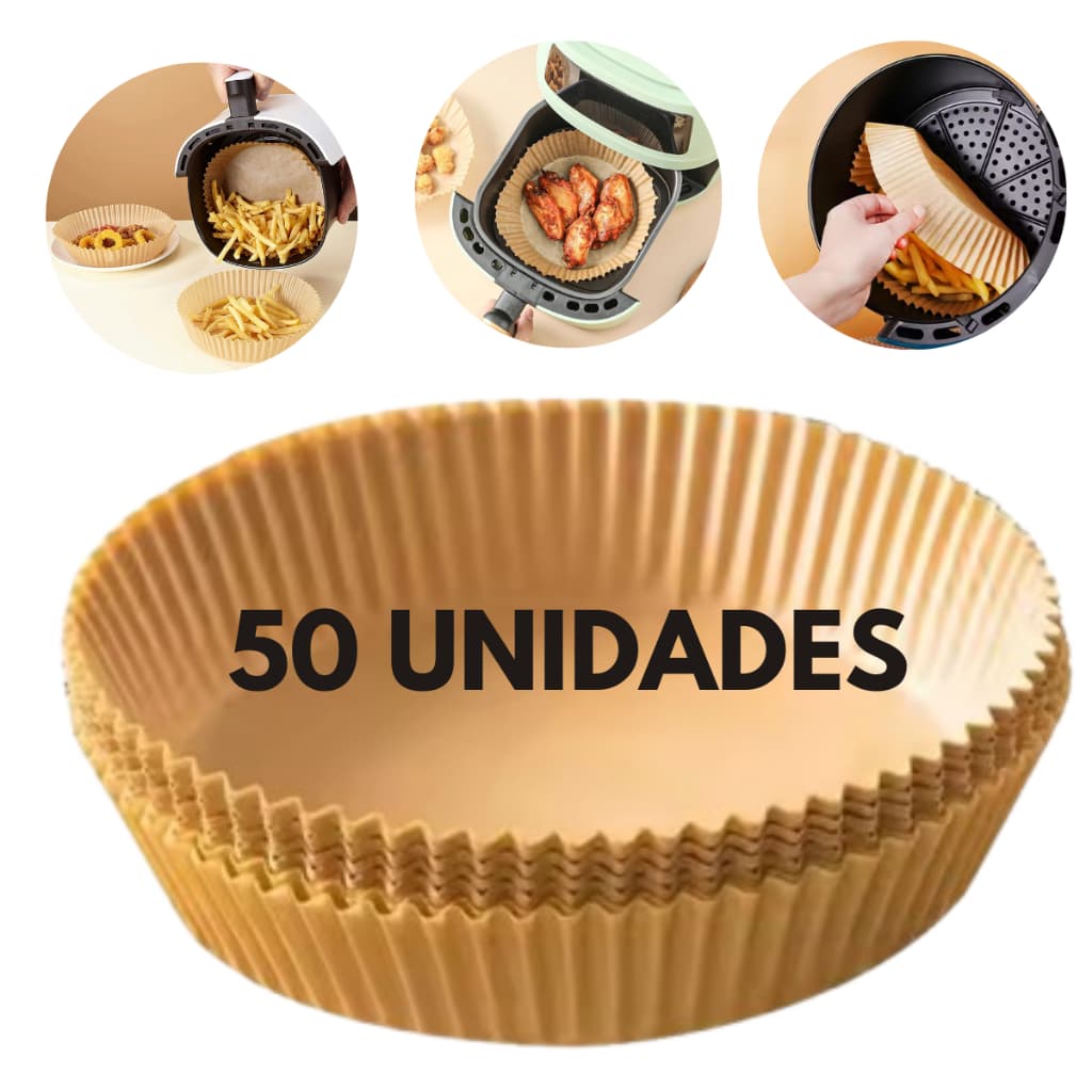50 Formas Cestinhas Redondas de Papel Assadeira Descartável Antiaderente Protetor para Airfryer
