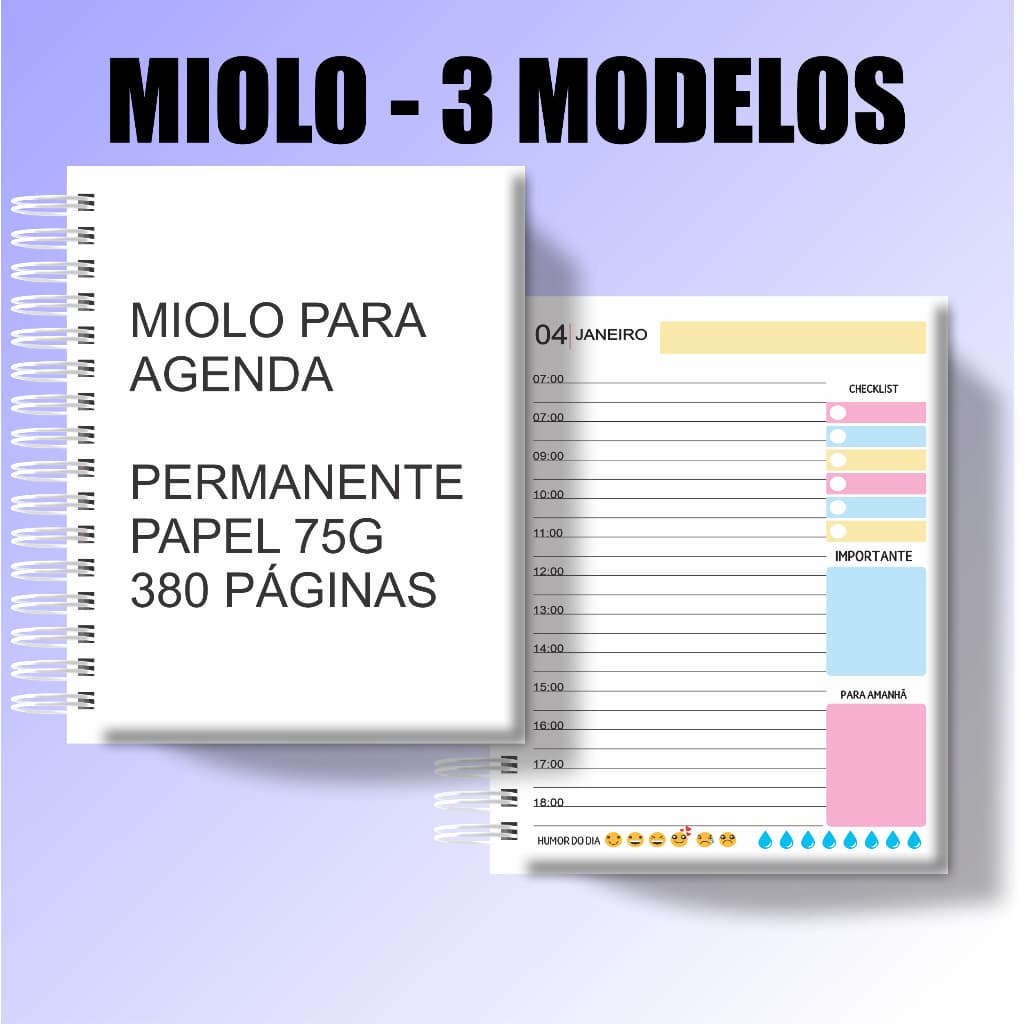 MIOLO AGENDA PERMANENTE PLANNER PERSONALIZADO