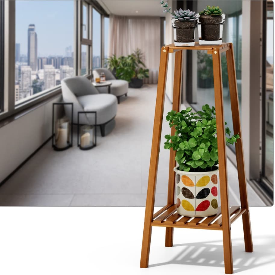 Aparador natural para vaso de planta duas prateleiras suporte Organizador estante multiuso quarto sala banco sapateira