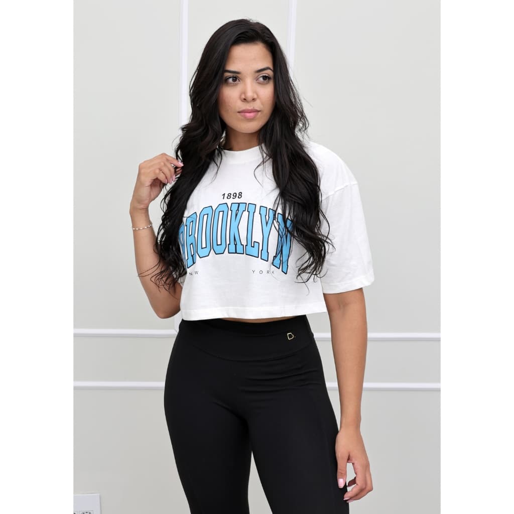 Camiseta Cropped Feminino Treino Academia Estampa Brooklin Moda Blogueira