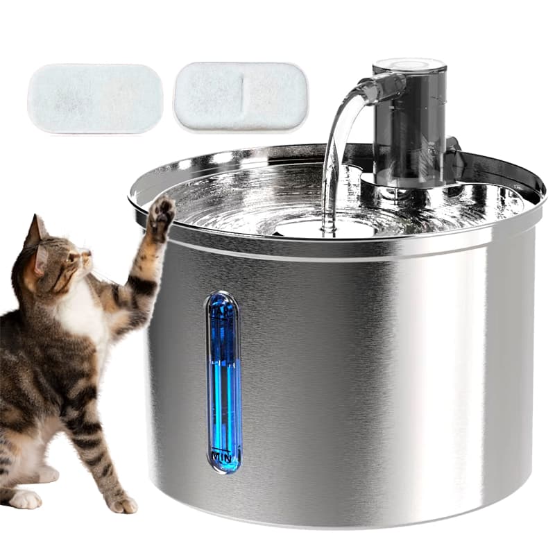 Newpet Fonte de água para gatos cães em aço inoxidável de estimação de 3L, tigela, suprimentos alimentação