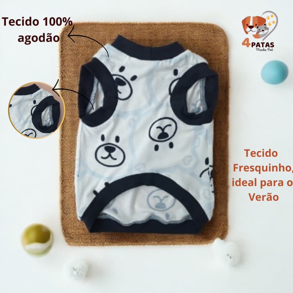 KIT 2 Regata Pet Verão 100% Algodão Roupa para Cachorro e Gato Confortável Fresca para Pets Macho e Fêmea 4  Patas Moda