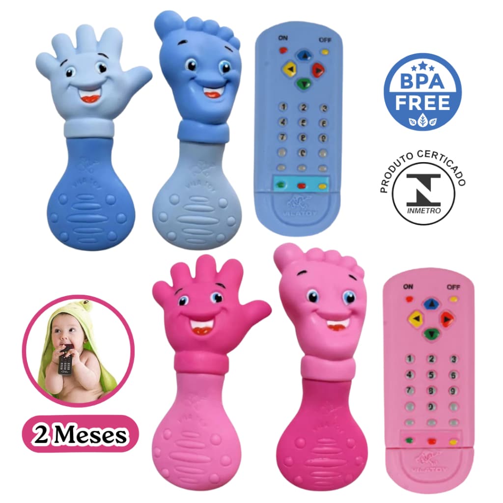 Kit com 3 Mordedor para Bebê Infantil Mãozinha e Pezinho Macio Dentição Gengiva