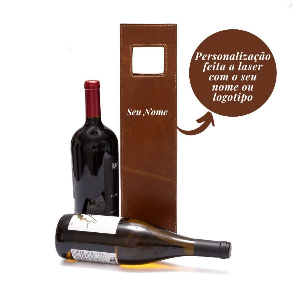 Wine Bag Premium Personalizável - Adicione Seu Nome ou Logo a Laser Bolsa Porta Vinho em Couro Legítimo Bovino Elegante