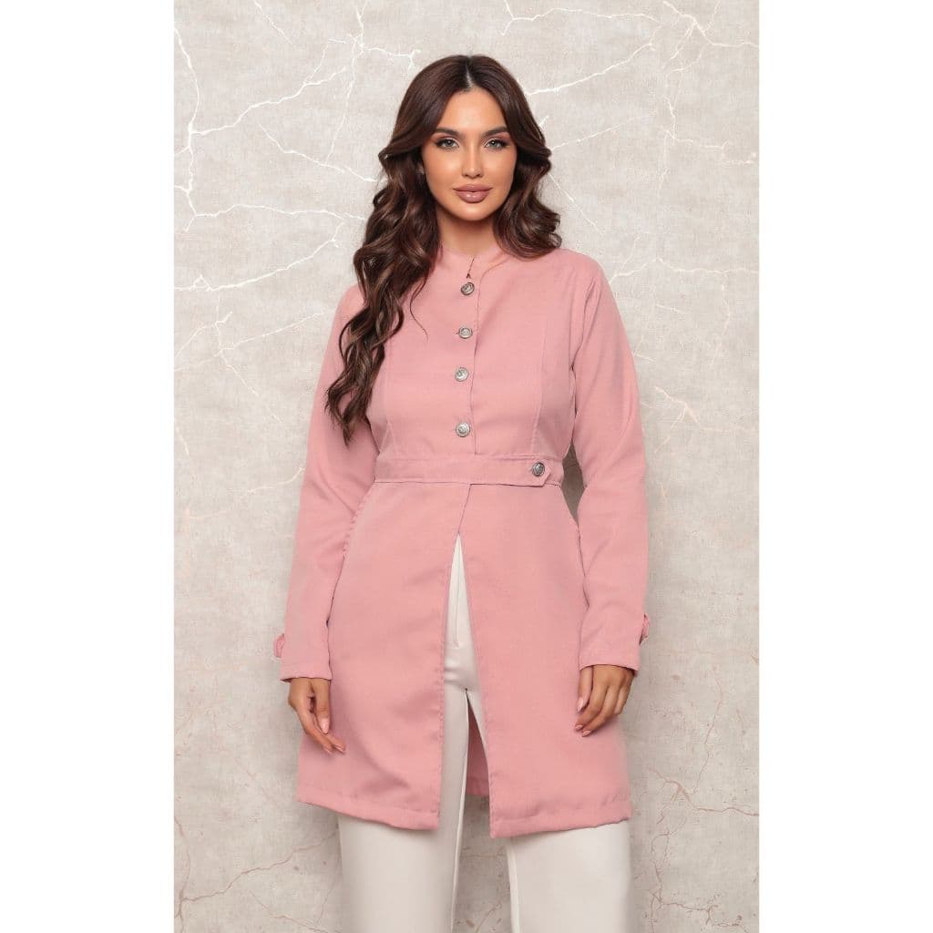 Jaleco Feminino Nude Julie em Oxford com botão Gardenia Jalecos