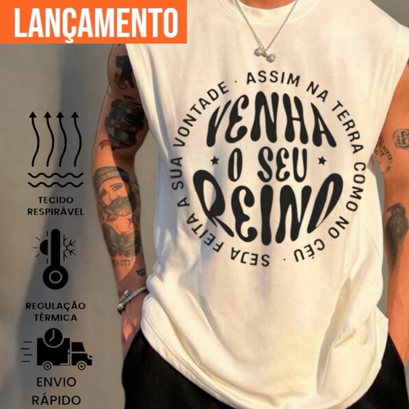 Regata Masculina Oversized Blusa Camisa Camiseta Machão Pai Nosso Algodão Cavada Treino Academia Gola Redonda 30.1