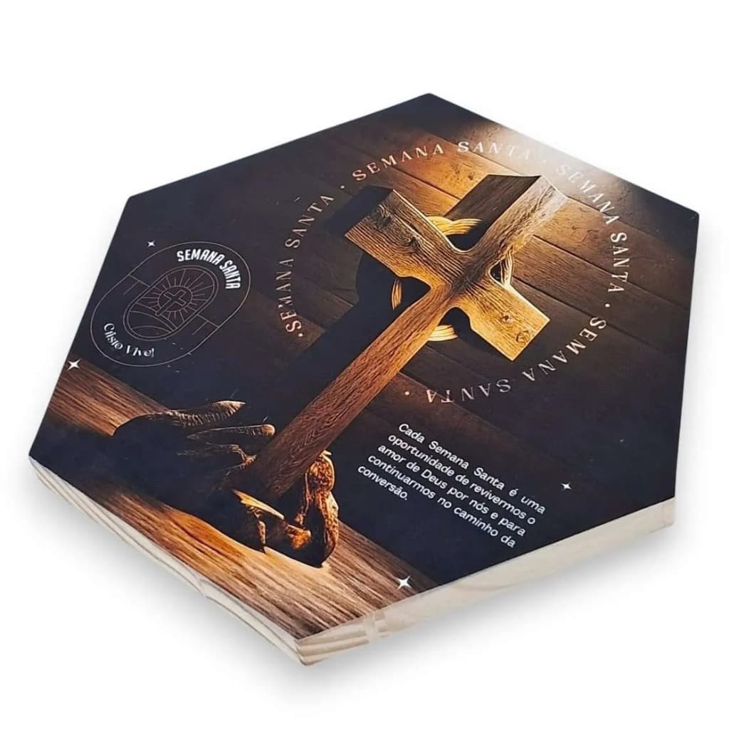 Tabua de Madeira Pinus Hexagonal - Tema da Semana Santa e Páscoa