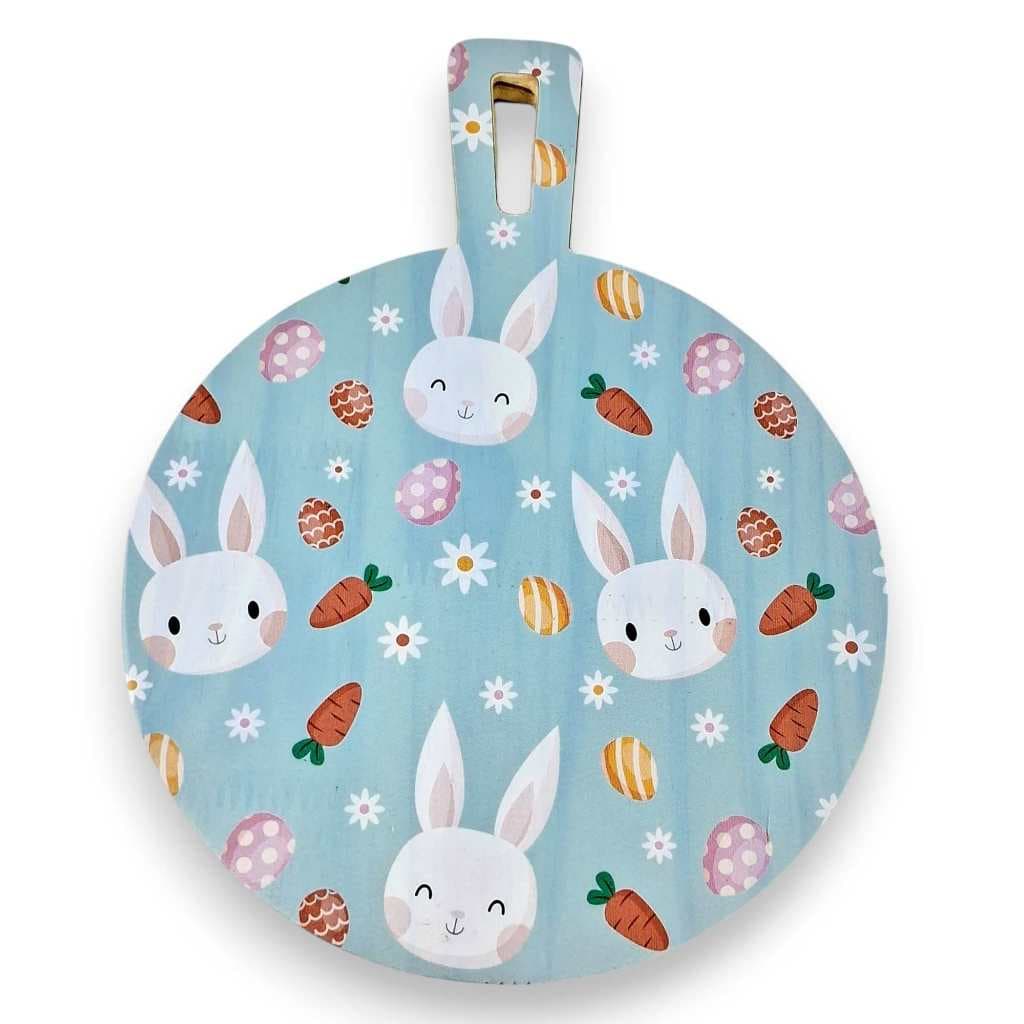 Tábua Decorativa Redonda com Pendurador Páscoa - Coelhos, cenouras, ovinhos e flores