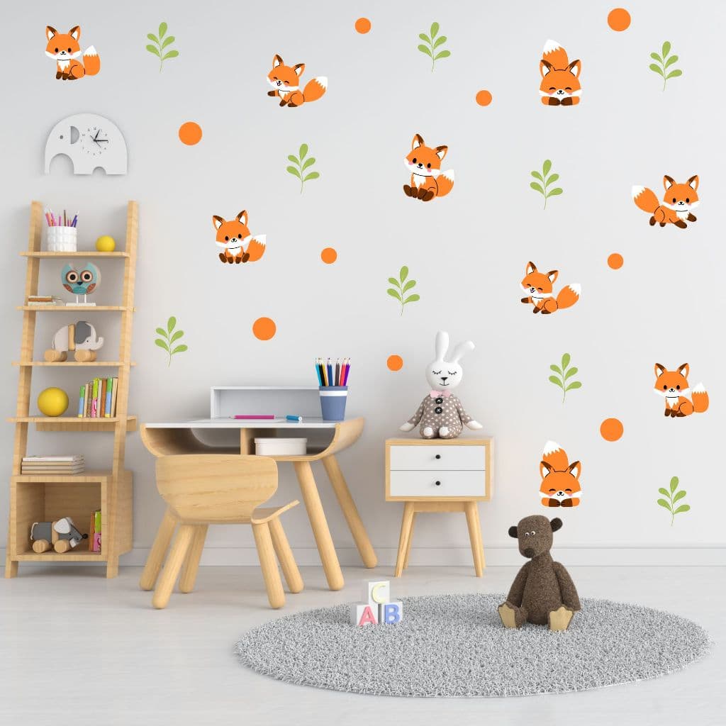 Kit Decoração de Parede Personalizado Quarto Infantil Papel de Parede Adesivo de Parede Raposinhas Raposa