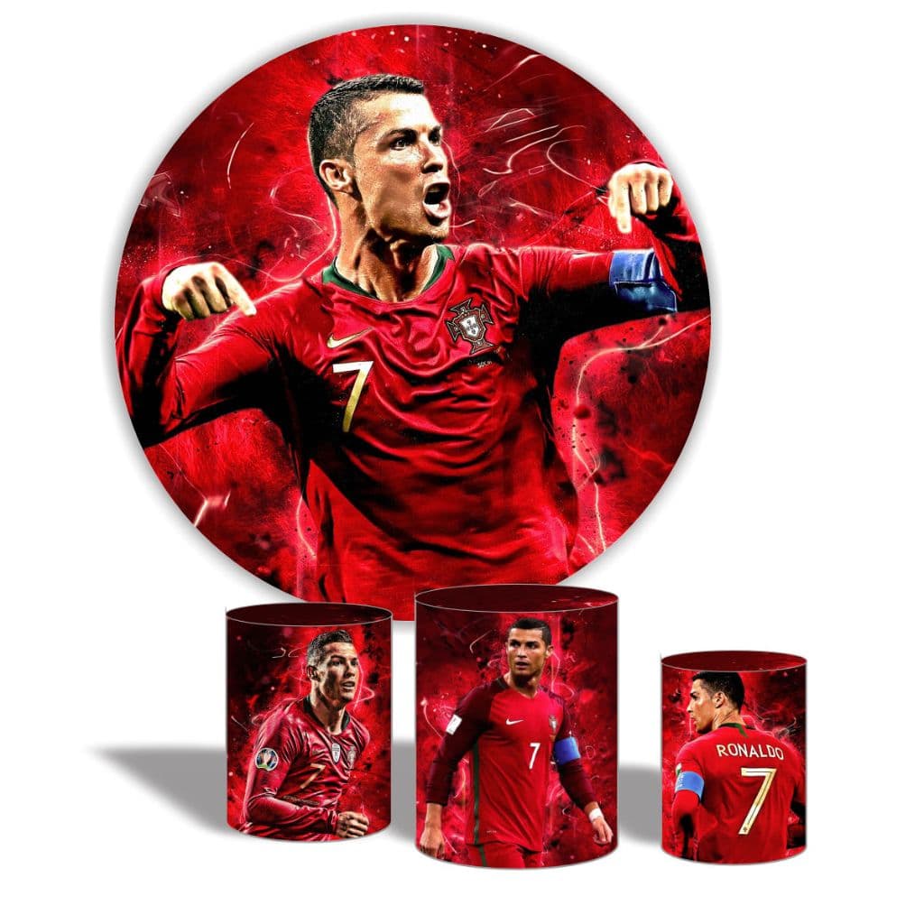 Kit Painel Com Cilindro Redondo Sublimado Cristiano Ronaldo