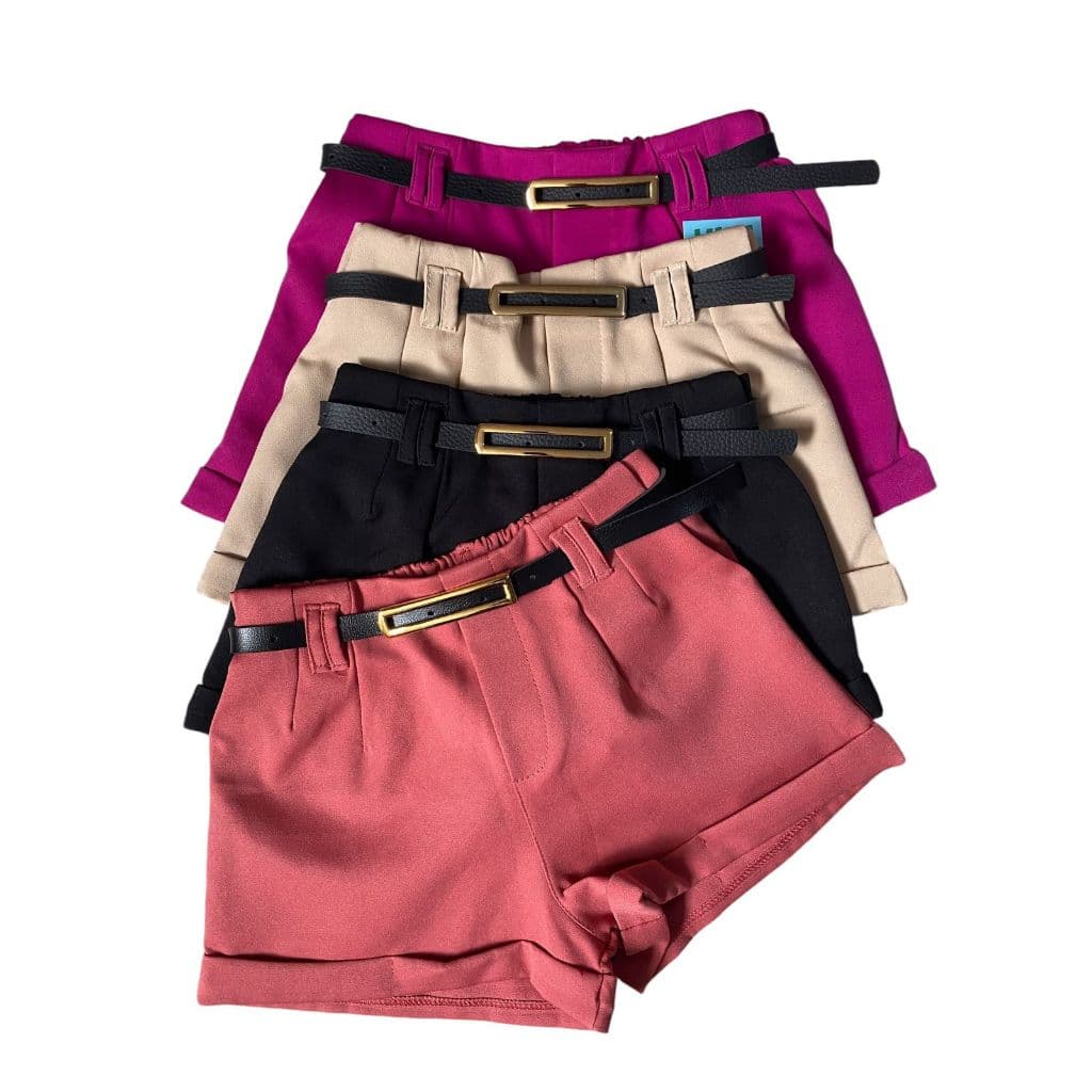 Shorts de Alfaiataria Com Cinto Infantil Social com bolso Menina/ Blogueirinha/ Tendencia