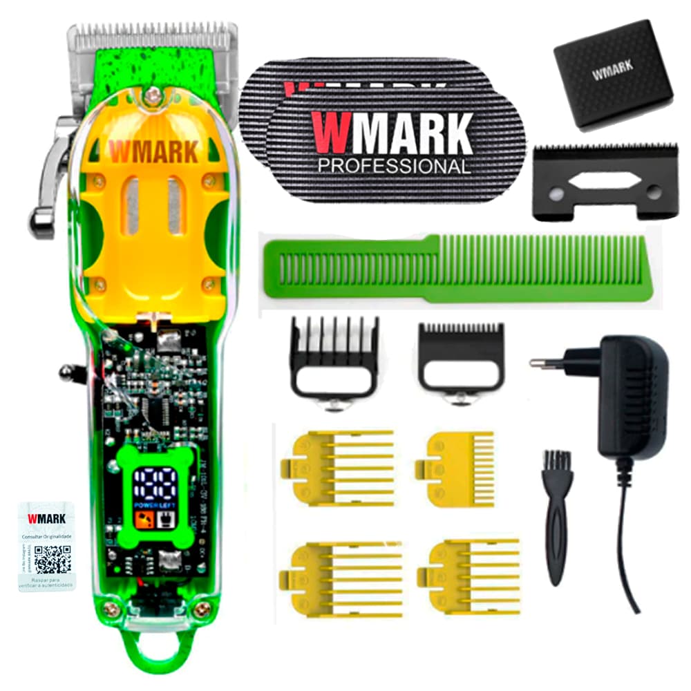 Maquina de Cortar Cabelo Transparente Wmark NG308 Verde