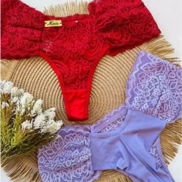kit 4 calcinha tanga cós alto  largo fio duplo em renda