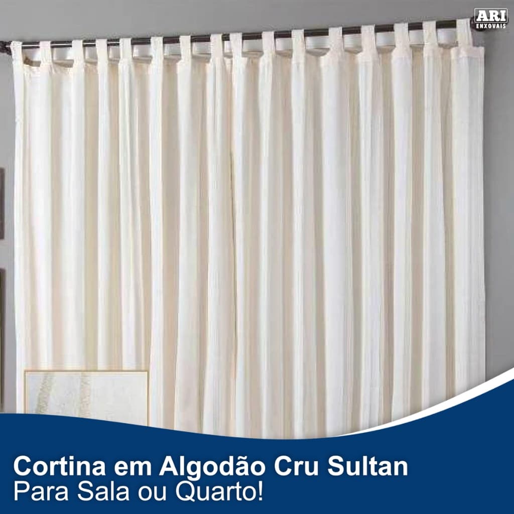 Cortina Sala Quarto Algodão Cru 220x180 cm Passante Tecido Grosso Lavável Sultan Aconchegante