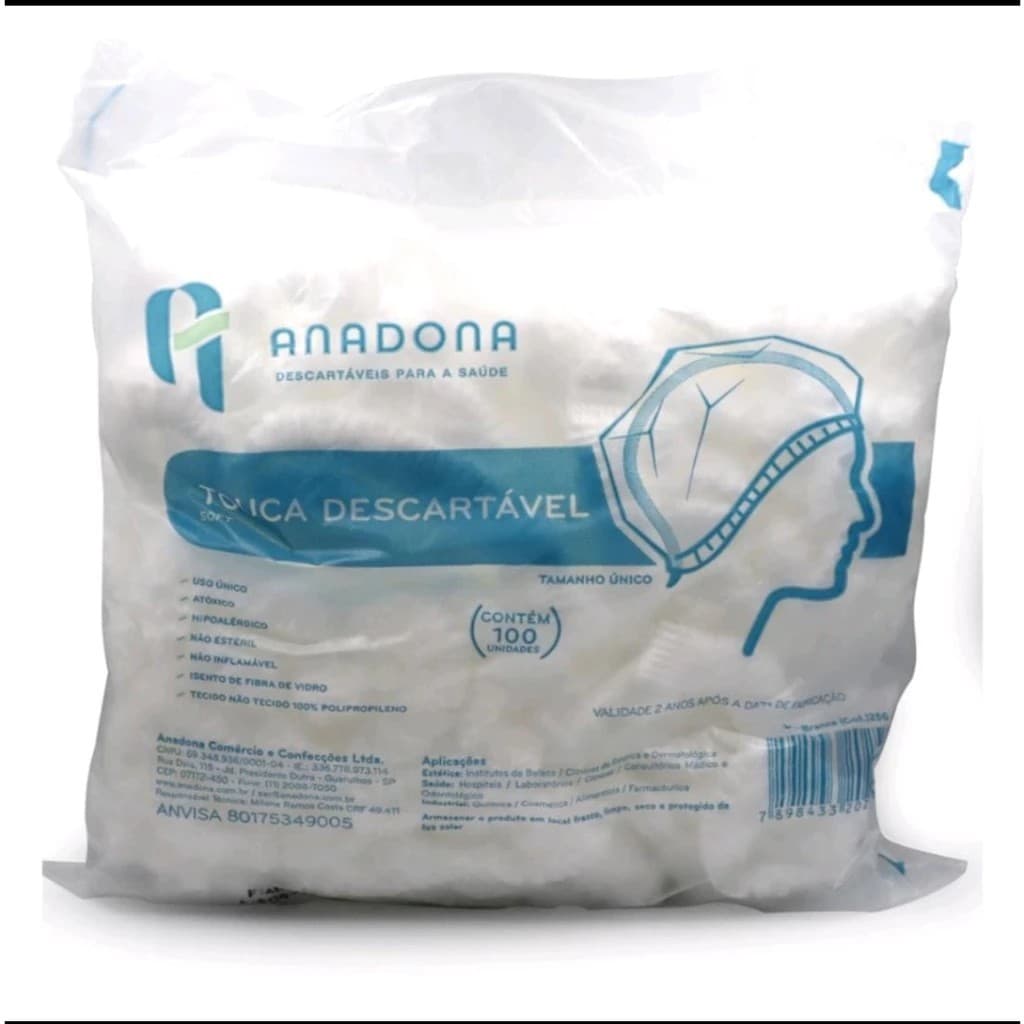 Caixa c/ 100 unid Touca Descartável Sanfonada Soft Branca - ANADONA