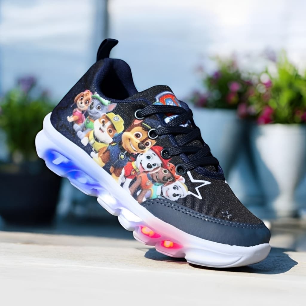 Tenis Infantil LED Luzinha Menino e Menina Personagens Escolar Casual