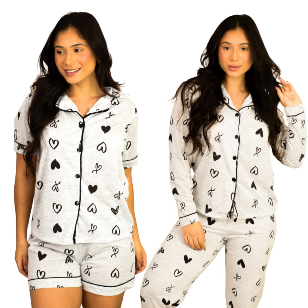 Kit Pijama Longo e Pijama Curto Combinando Americano Conforto Amamentação