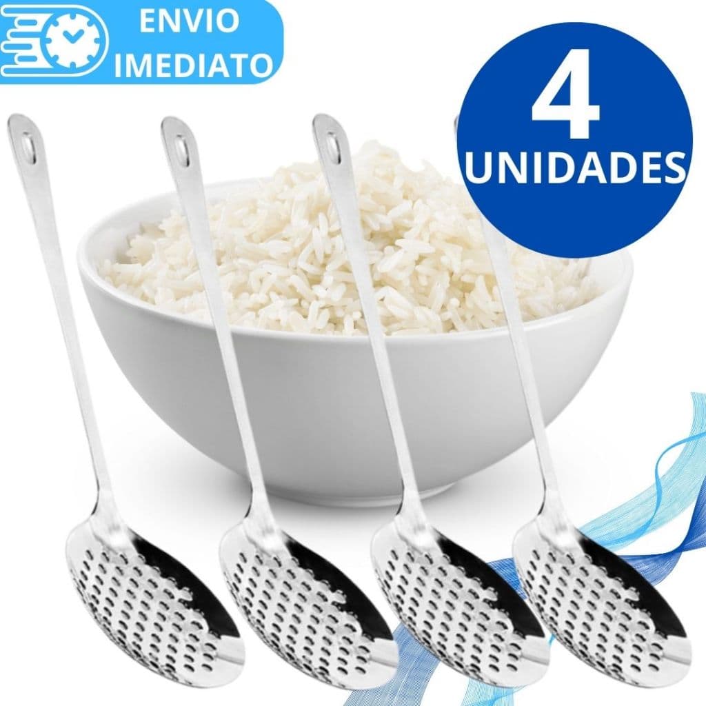 KIT 4 Escumadeira Para Fritura Arroz Massas Em Aço Inox Original Super Resistente Para Casa Cozinha Restaurante Buffet