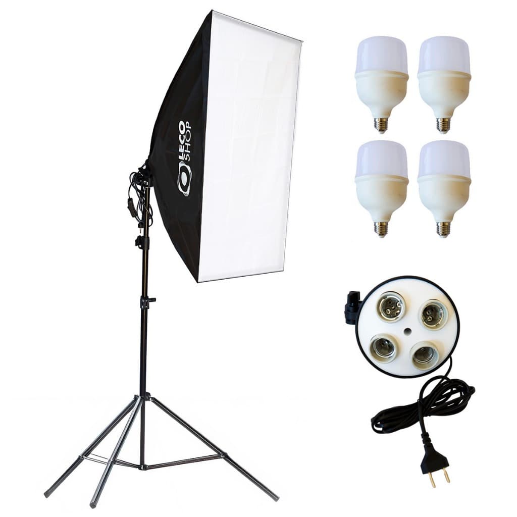 Kit Softbox Quadruplo 50x70 Profissional Foto Estúdio Com Tripé 2m e 4 Lâmpadas