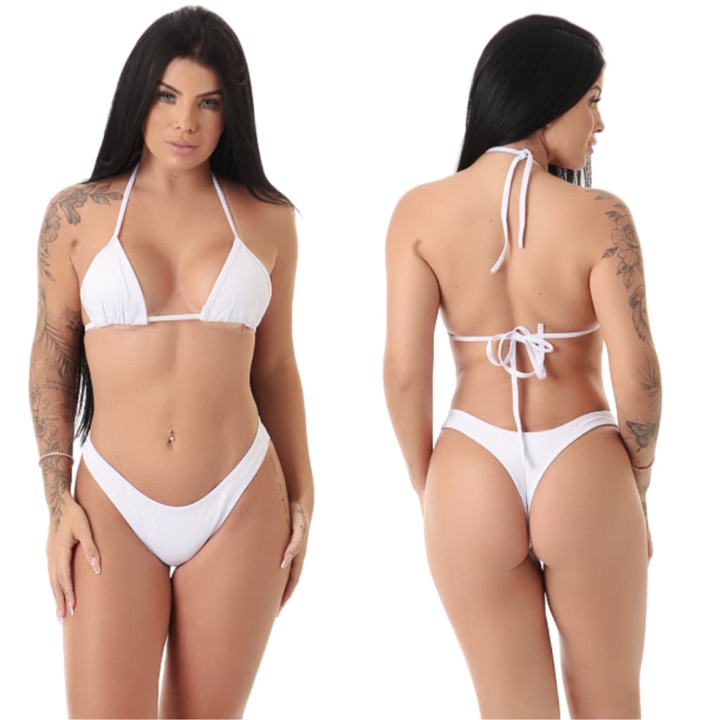 Biquini feminino cortininha asa delta fio duplo canelado Bikine Azadelta Calcinha Fio Liso Estampado