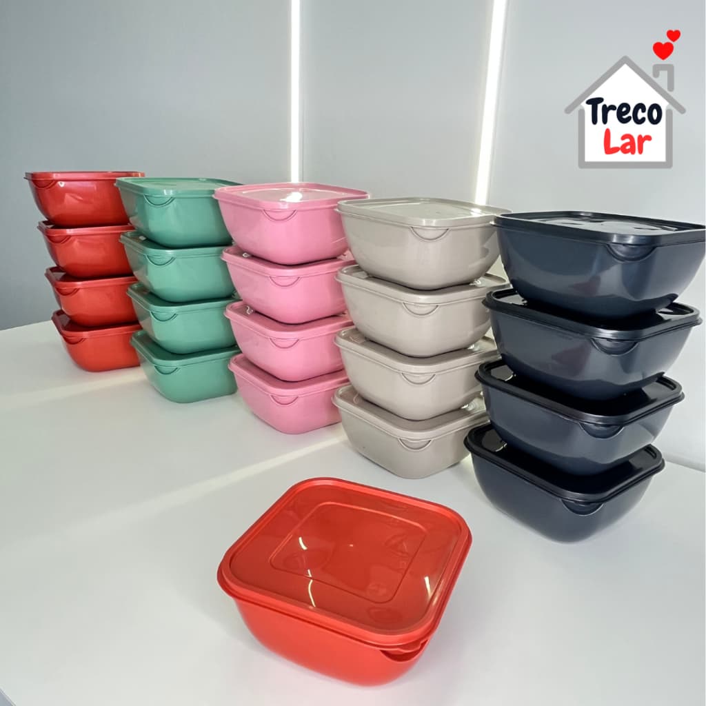 Conjunto com 8 Potes Plásticos Tapoer Porções Pequenas - 1 Litro - vai no Micro-ondas e Freezer