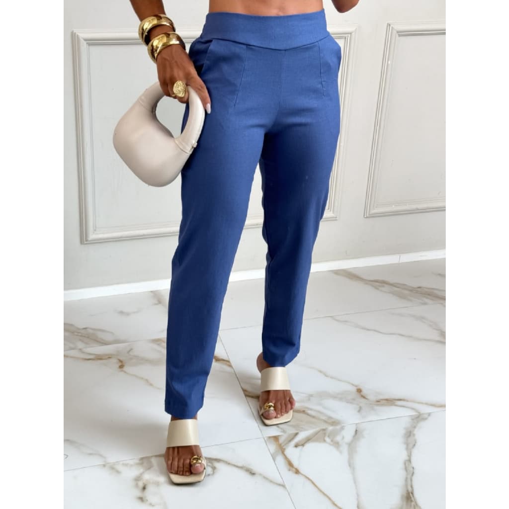 Calça Social Paloma com bolsos tecido Linho Premium