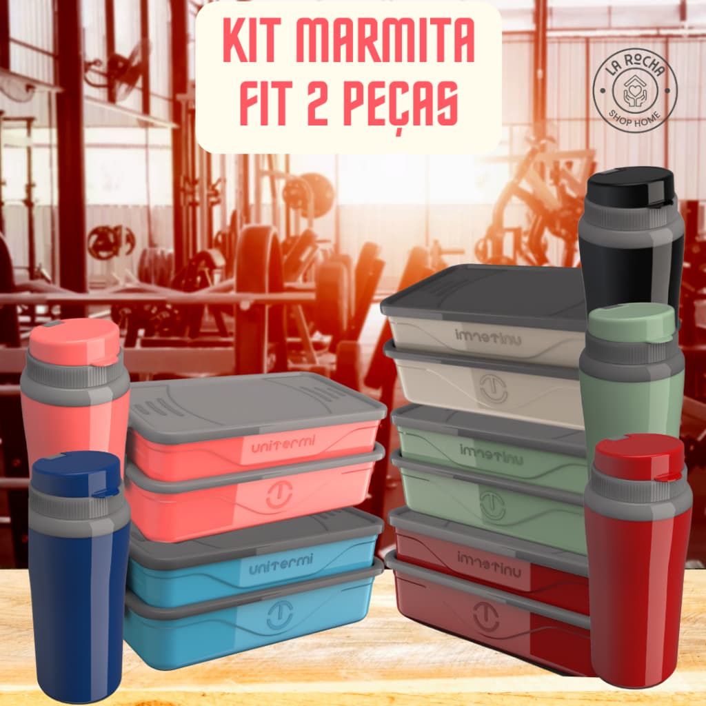 Kit FIT marmita talheres aço inox California com divisorias copo termico Unitermi