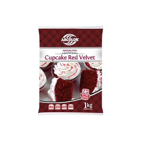 Mistura Cupcake Red Velvet Arcolor 1kg Massa Leve e Macia