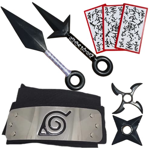 Bandana Naruto + 2 Kunais + 2 Shurikens + 3 Papeis