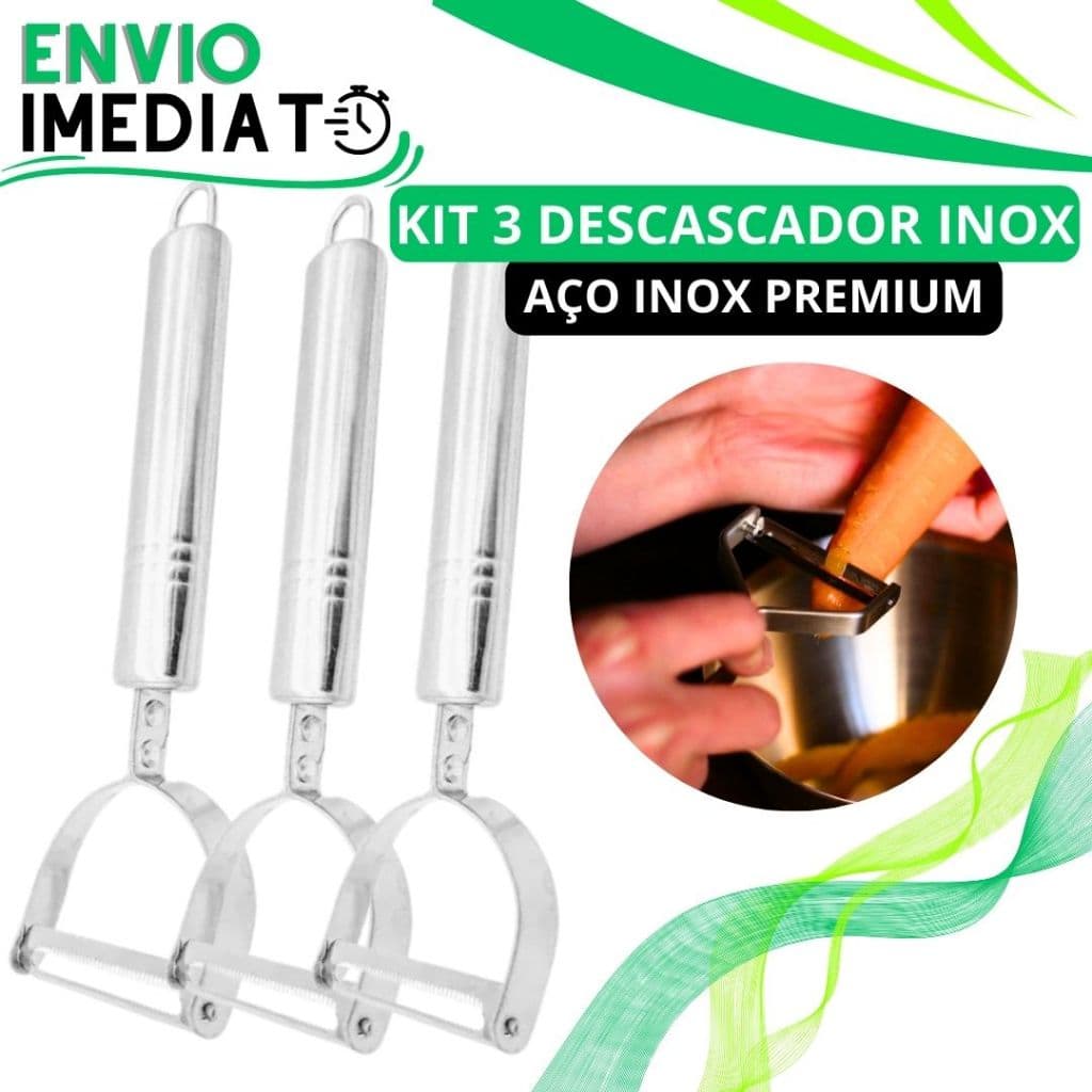 KIT 3 Descascador Fatiador 2 em 1 em 100% Aço Inox Legume Fruta Resistente Móvel para Casa Cozinha Restaurante Buffet
