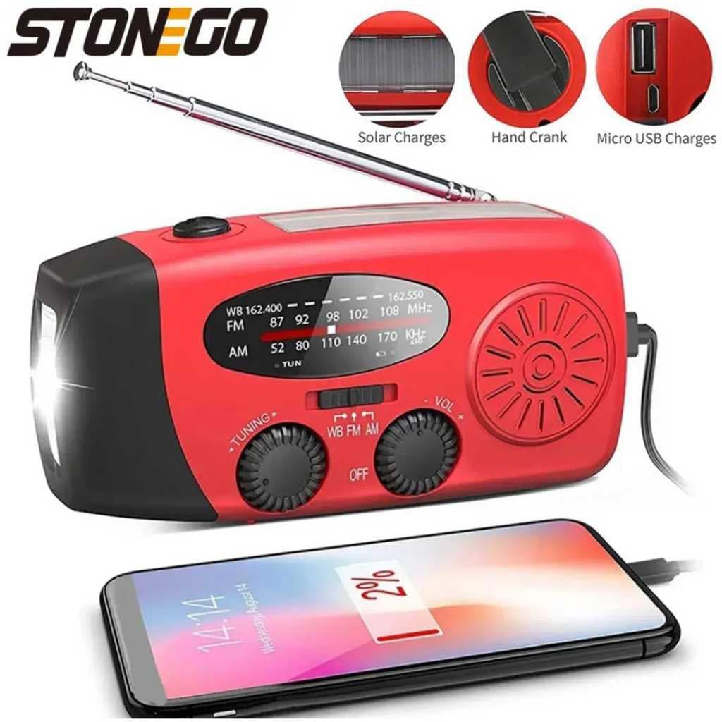 Rádio AM/FM Gerador a Manivela, Solar e Tomada - Lanterna
