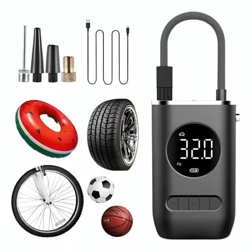 Bomba de Ar Digital Mini Compressor Calibrador de Pneus Carro Moto Bike Com Lanterna Led Portátil