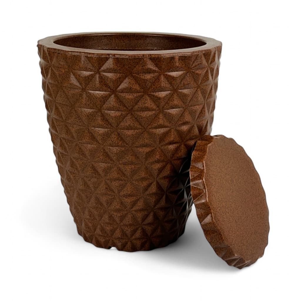 Vaso Para Plantas Naturais  Decorativo Polietileno Coluna Diamante 3D Jardim Escritório Com Prato