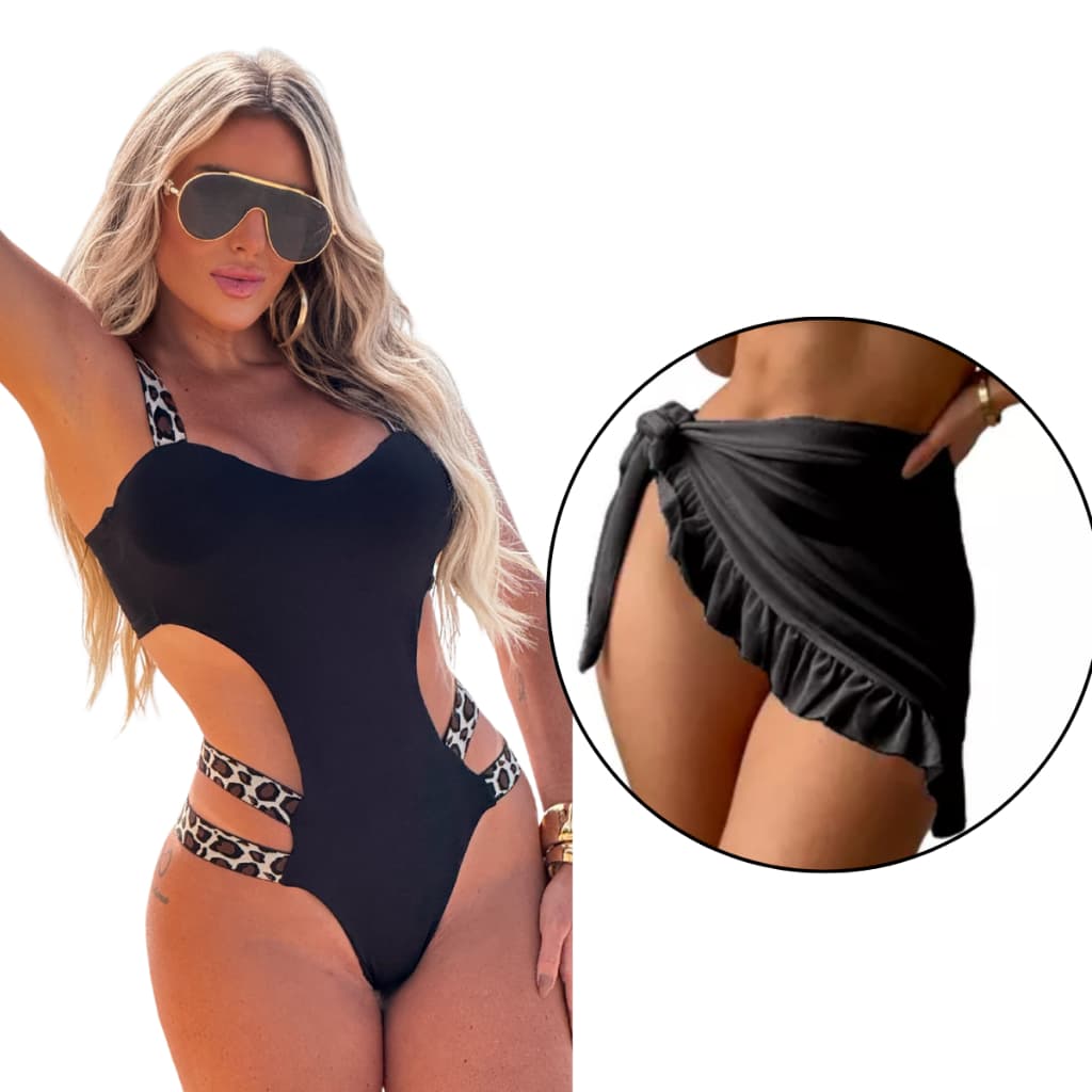 Kit 2 peças Biquini Maiô Bojo Neon Praia Saida De Praia Babado Pareo Blogueira
