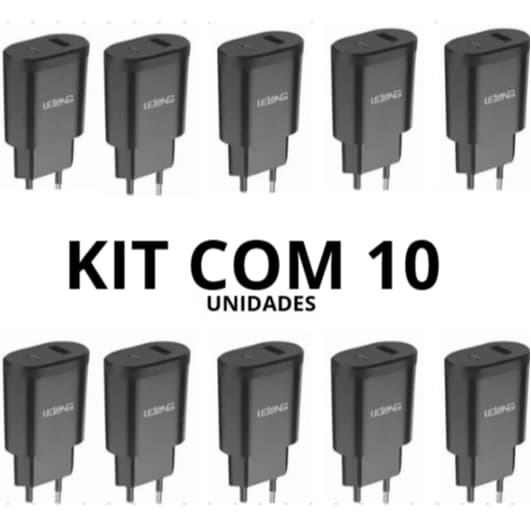 Kit Com 10 Fonte Carregador Turbo 5.1A Com 2 Entradas  USB e TIPO-C Charger Bivolt