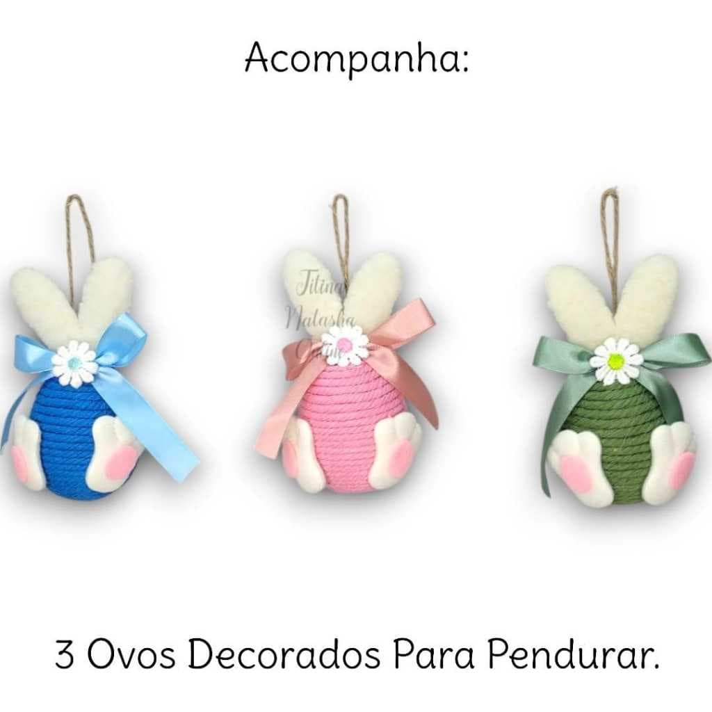 Kit 3 Ovos para pendurar decorados cordão linha pascoa