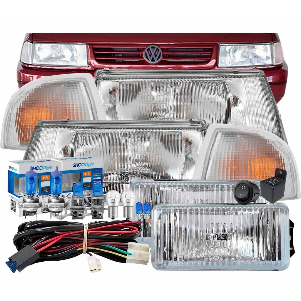 Farol Santana 91 92 93 94 95 96 97 Farol de Milha Completo Seta Cristal Lâmpadas Super Brancas 8500k