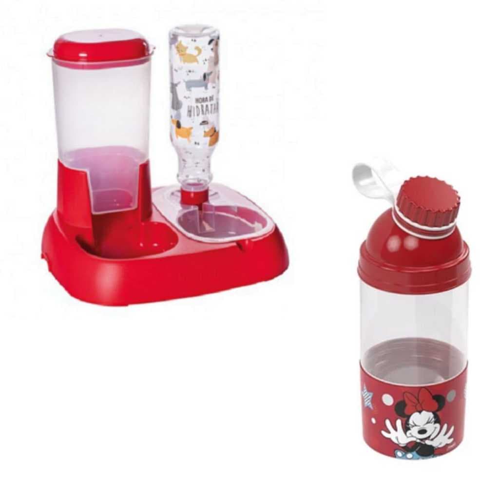 BEBEDOURO+COMEDOURO DUPLO GATO E CÃES E BEBEDOURO PORTATÍL PET
