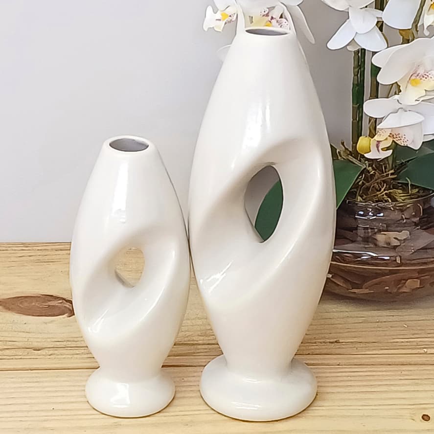 Kit 2 Peças Vaso Grande Decorativo Espiral Sala Conjunto Objeto Cerâmica Decoração Enfeite Rack Centro Mesa Moderno Casa
