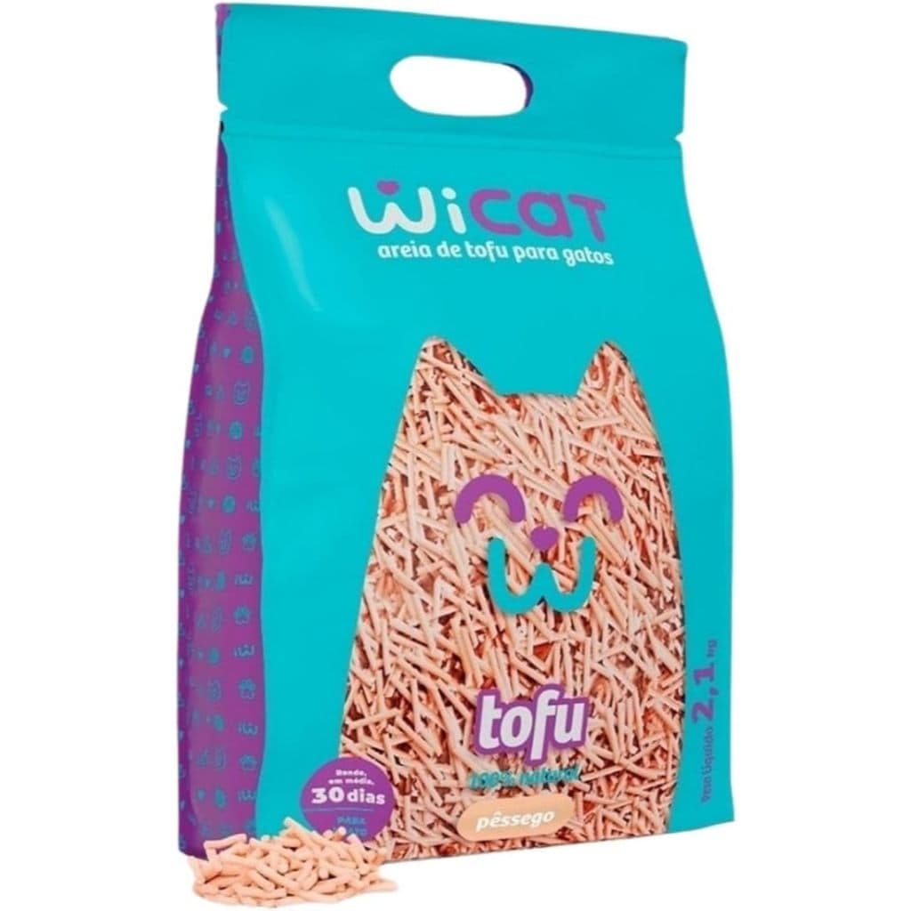 Areia Higiênica Biodegradável Wicat de Tofu Fragrância de Pêssego 2,1kg