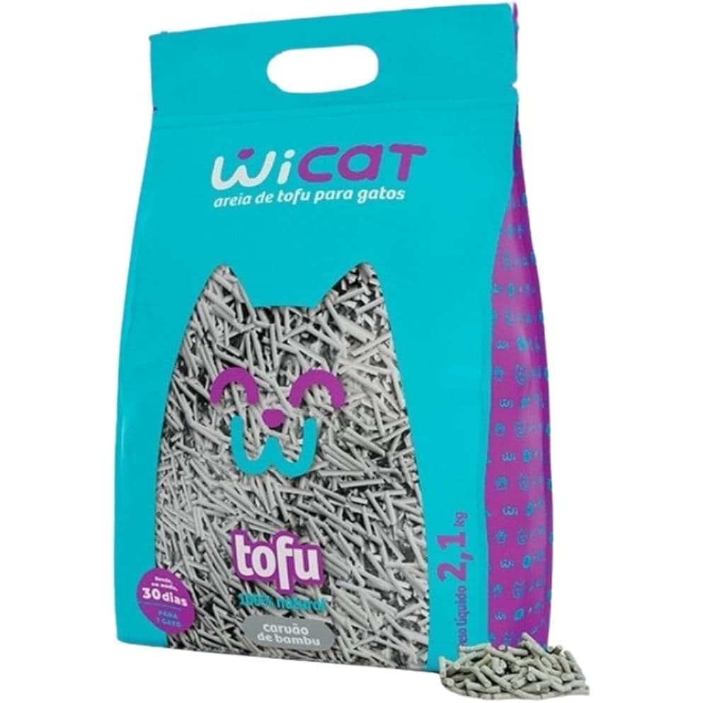Areia Higiênica Biodegradável Wicat de Tofu Carvão de Bambu 2,1kg