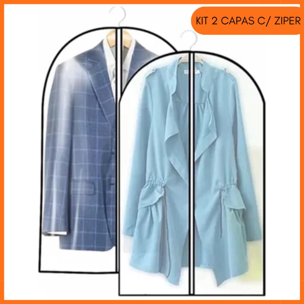 Kit 2 Capas Protetora Roupa Transparente Terno Vestido Zíper