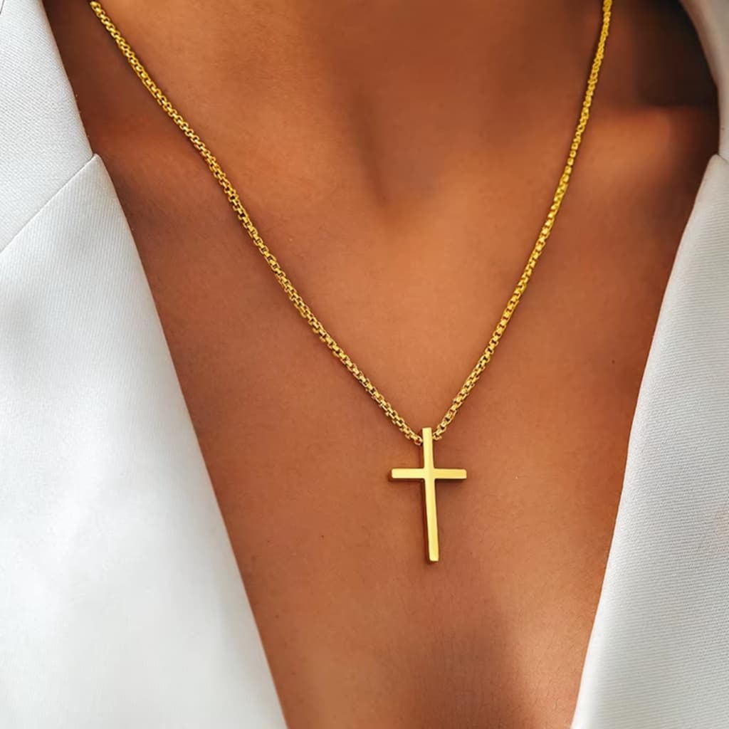 Colar Corrente Feminina Cruz Aço Inoxidável Legítimo Cordão Crucifixo Corrente Moda Mulher Religioso