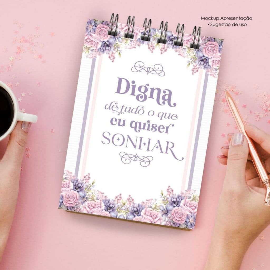 Bloquinho A6 - DIGNA DE TUDO - Capa Dura Encadernado Wire-o