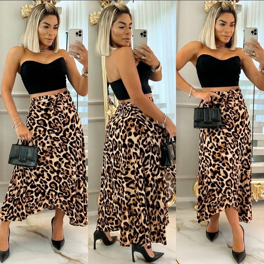 Saia Envelope Envelopada Feminino Longa Estampada Floral Poa Verão  Moda Praia 2622pai