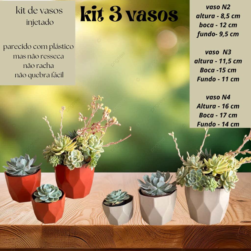 Kit 3 Vasos de Plantas Cachepô Facetado Nº2, 3 e 4  Decorativo estilo fibra de vidro